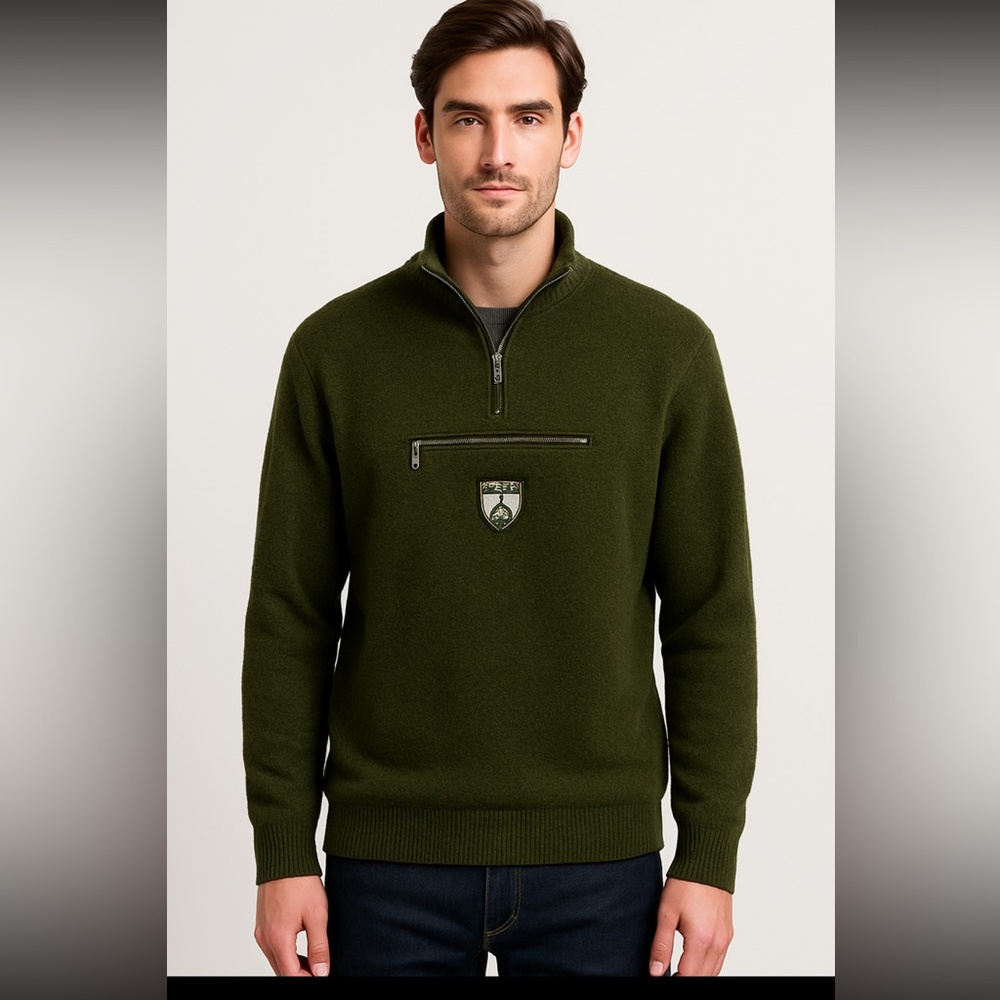 Vintage Vampire 1950 Italian Boucle Wool Quarter-Zip Retro ski Sweater Green L